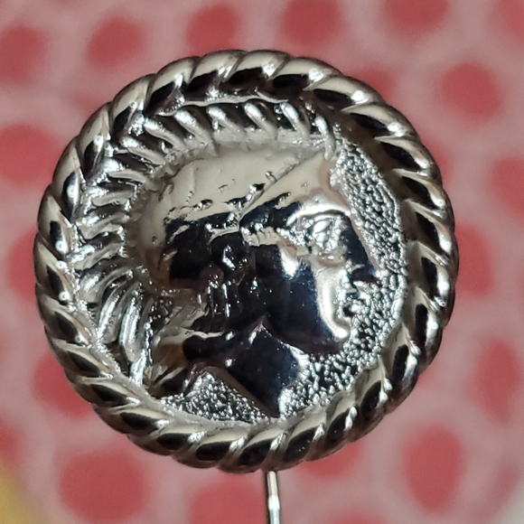 Vintage monet coin Roman Greek hat pin stick pin brooch silver euc vtg estate - Picture 6 of 6